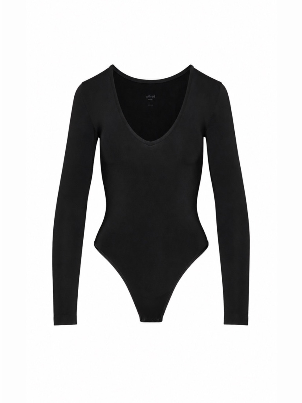 Aritzia Wilfred Black V-neck Longsleeve Soft Seamless Lapis Bodysuit, Size XS